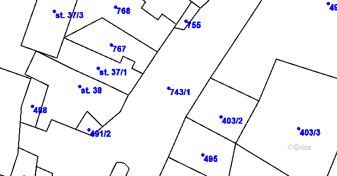 Parcela st. 743/1 v KÚ Myštice, Katastrální mapa
