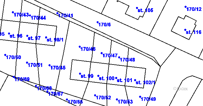 Parcela st. 170/47 v KÚ Myštice, Katastrální mapa