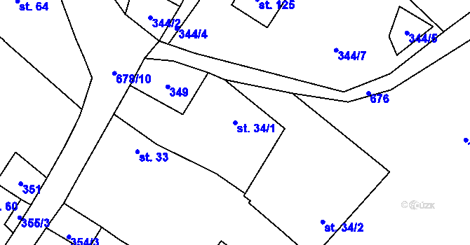 Parcela st. 34/1 v KÚ Vahlovice, Katastrální mapa