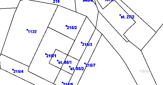 Parcela st. 215/3 v KÚ Výšice, Katastrální mapa