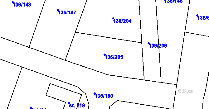 Parcela st. 136/205 v KÚ Medový Újezd, Katastrální mapa