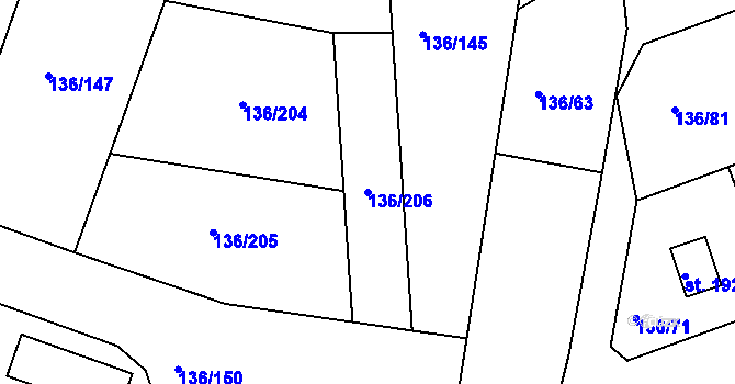 Parcela st. 136/206 v KÚ Medový Újezd, Katastrální mapa
