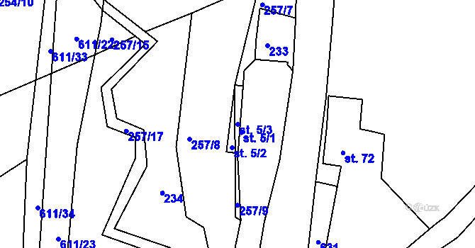 Parcela st. 5/3 v KÚ Medový Újezd, Katastrální mapa