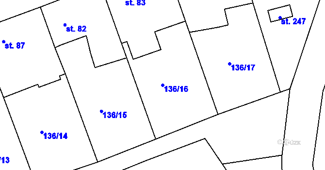 Parcela st. 136/16 v KÚ Medový Újezd, Katastrální mapa