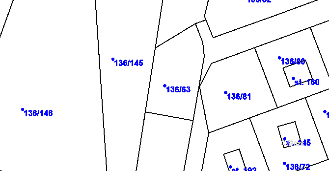 Parcela st. 136/63 v KÚ Medový Újezd, Katastrální mapa