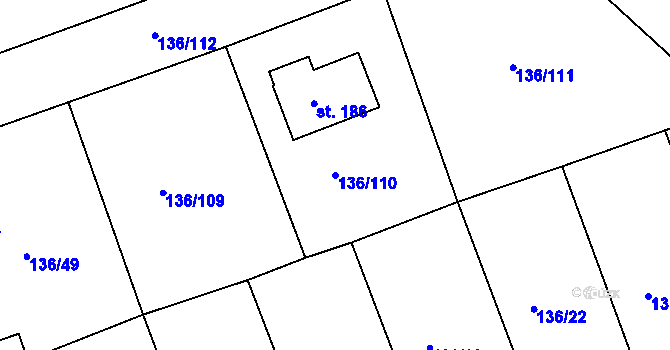 Parcela st. 136/110 v KÚ Medový Újezd, Katastrální mapa