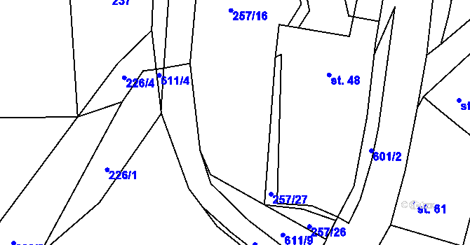 Parcela st. 257/2 v KÚ Medový Újezd, Katastrální mapa
