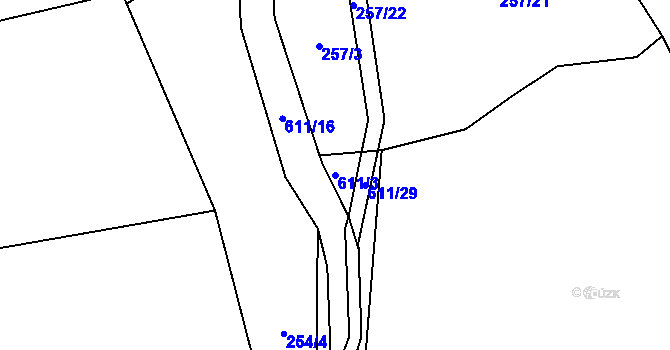 Parcela st. 611/3 v KÚ Medový Újezd, Katastrální mapa