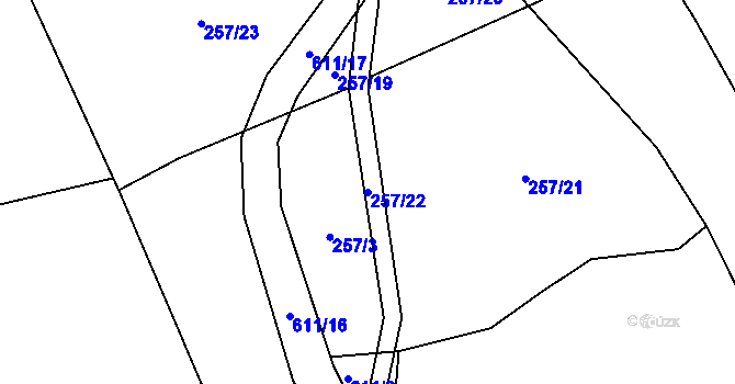 Parcela st. 257/22 v KÚ Medový Újezd, Katastrální mapa