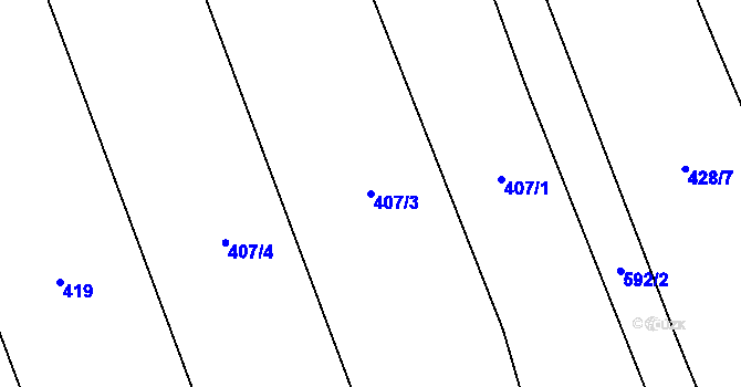Parcela st. 407/3 v KÚ Medový Újezd, Katastrální mapa
