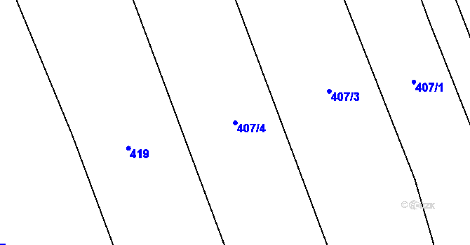 Parcela st. 407/4 v KÚ Medový Újezd, Katastrální mapa