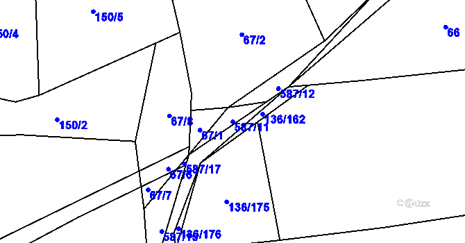 Parcela st. 587/11 v KÚ Medový Újezd, Katastrální mapa