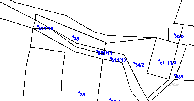 Parcela st. 611/11 v KÚ Medový Újezd, Katastrální mapa