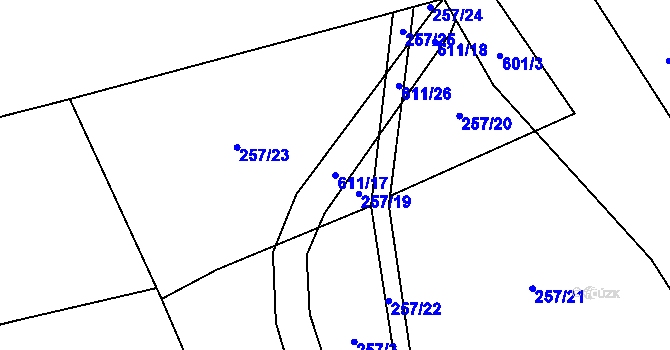 Parcela st. 611/17 v KÚ Medový Újezd, Katastrální mapa