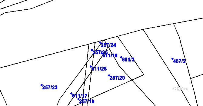 Parcela st. 611/18 v KÚ Medový Újezd, Katastrální mapa