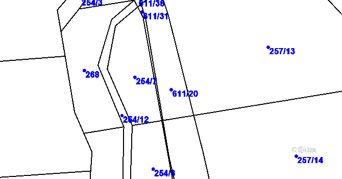 Parcela st. 611/20 v KÚ Medový Újezd, Katastrální mapa