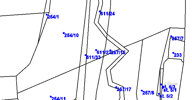 Parcela st. 611/22 v KÚ Medový Újezd, Katastrální mapa