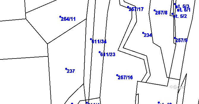 Parcela st. 611/23 v KÚ Medový Újezd, Katastrální mapa