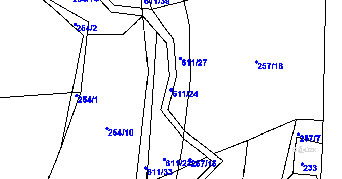 Parcela st. 611/24 v KÚ Medový Újezd, Katastrální mapa