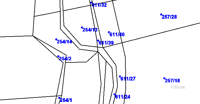 Parcela st. 611/35 v KÚ Medový Újezd, Katastrální mapa