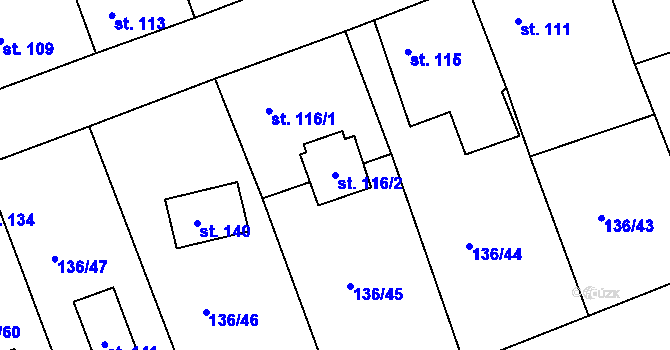 Parcela st. 116/2 v KÚ Medový Újezd, Katastrální mapa