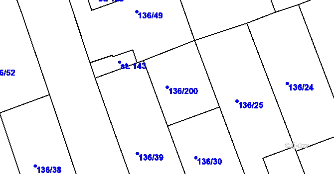 Parcela st. 136/200 v KÚ Medový Újezd, Katastrální mapa