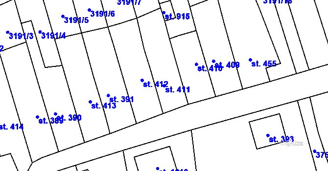 Parcela st. 411 v KÚ Mýto v Čechách, Katastrální mapa