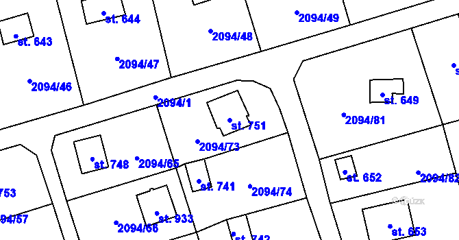Parcela st. 751 v KÚ Mýto v Čechách, Katastrální mapa