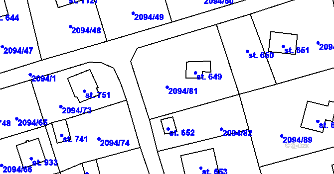 Parcela st. 2094/81 v KÚ Mýto v Čechách, Katastrální mapa