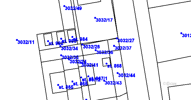 Parcela st. 3032/36 v KÚ Mýto v Čechách, Katastrální mapa