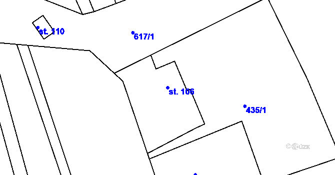 Parcela st. 106 v KÚ Dub u Mžan, Katastrální mapa