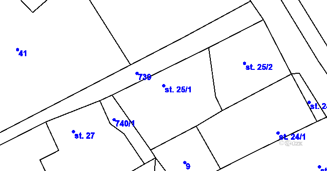 Parcela st. 25/1 v KÚ Mžany, Katastrální mapa