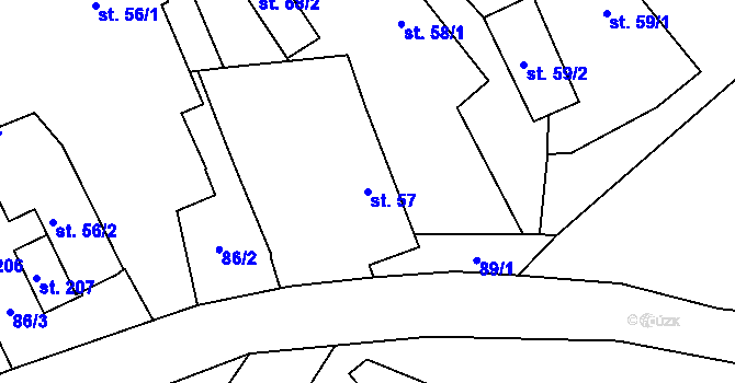 Parcela st. 57 v KÚ Mžany, Katastrální mapa