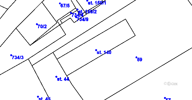 Parcela st. 140 v KÚ Mžany, Katastrální mapa