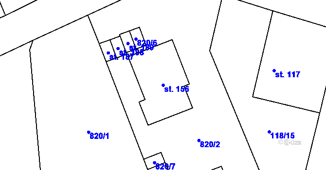 Parcela st. 156 v KÚ Mžany, Katastrální mapa