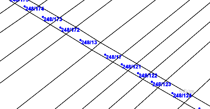 Parcela st. 248/17 v KÚ Mžany, Katastrální mapa