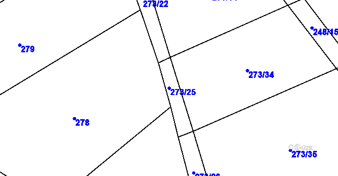 Parcela st. 273/25 v KÚ Mžany, Katastrální mapa