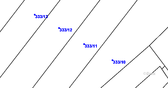 Parcela st. 333/11 v KÚ Mžany, Katastrální mapa