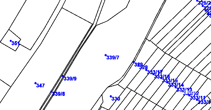 Parcela st. 339/7 v KÚ Mžany, Katastrální mapa