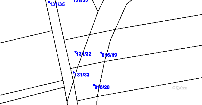 Parcela st. 816/19 v KÚ Mžany, Katastrální mapa