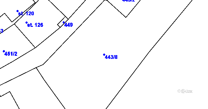 Parcela st. 443/8 v KÚ Stračovská Lhota, Katastrální mapa