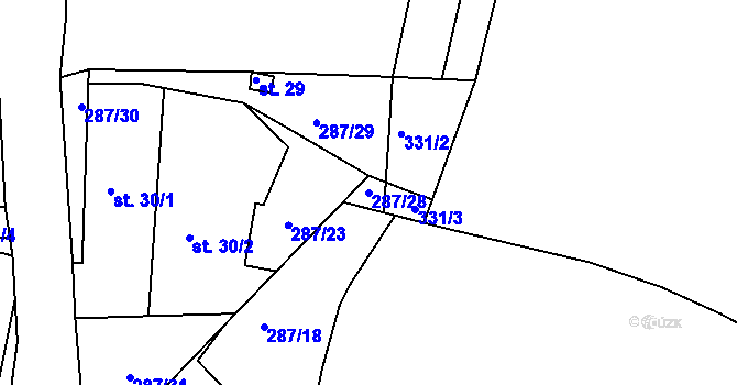 Parcela st. 287/28 v KÚ Nabočany, Katastrální mapa