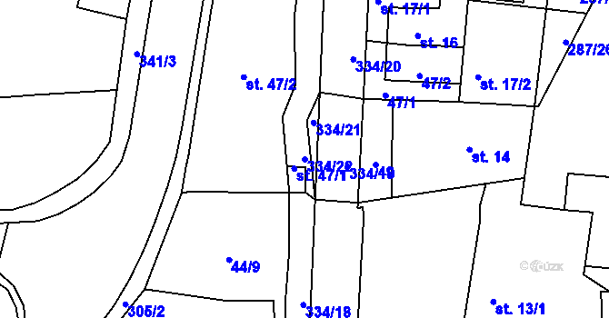 Parcela st. 334/22 v KÚ Nabočany, Katastrální mapa