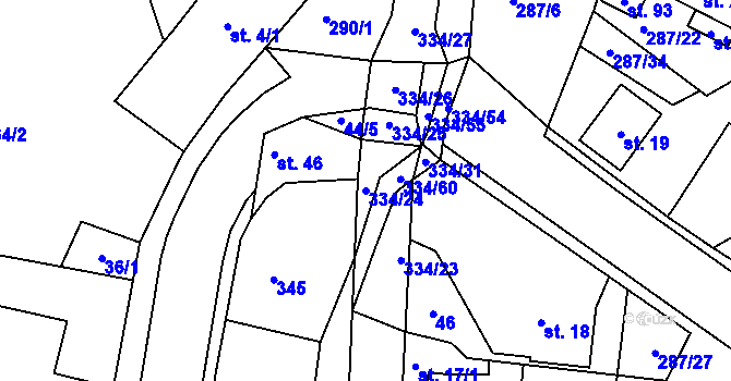 Parcela st. 334/24 v KÚ Nabočany, Katastrální mapa