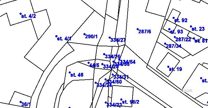 Parcela st. 334/26 v KÚ Nabočany, Katastrální mapa