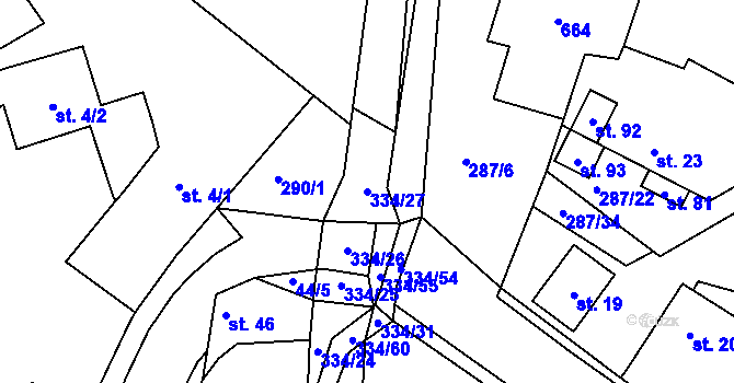 Parcela st. 334/27 v KÚ Nabočany, Katastrální mapa