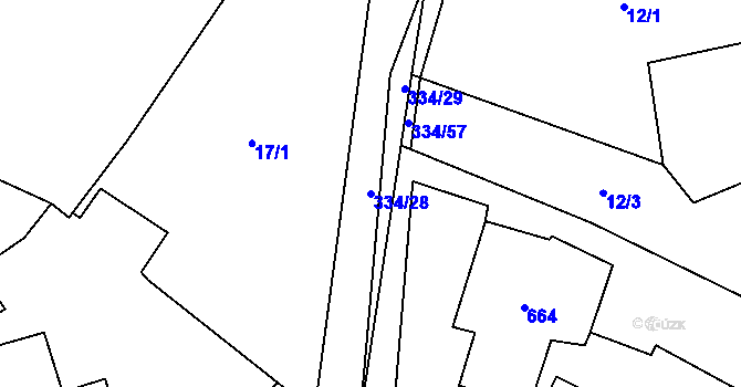 Parcela st. 334/28 v KÚ Nabočany, Katastrální mapa