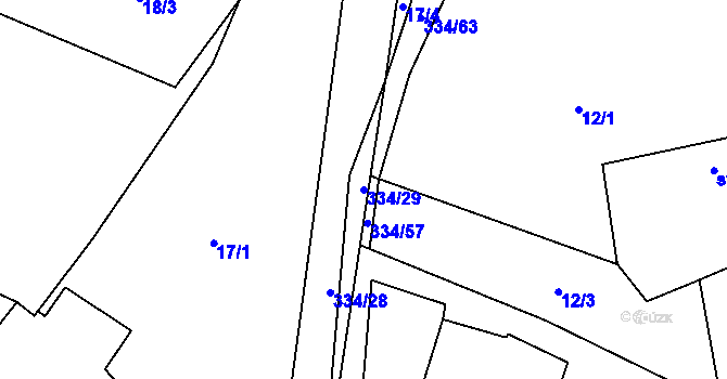 Parcela st. 334/29 v KÚ Nabočany, Katastrální mapa