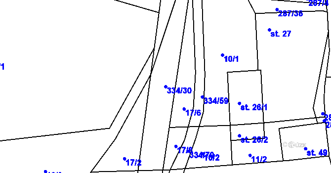 Parcela st. 334/30 v KÚ Nabočany, Katastrální mapa