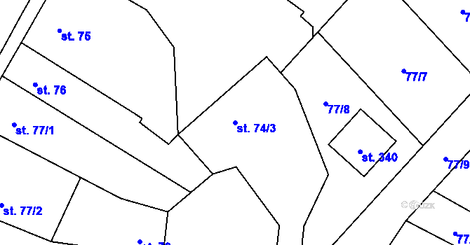 Parcela st. 74/3 v KÚ Načeradec, Katastrální mapa